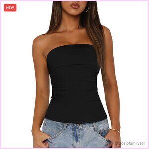 Strapless Tube Top Ruched Bodycon Chic Y2K Trendy Casual Going Out